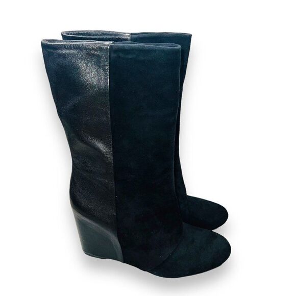 Enzo Angiolini Eabaki Wedge Boots Black Suede / Leather Women's 8 - Picture 4 of 11